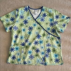 SB Scrubs Floral Print Top - Green and Blue
